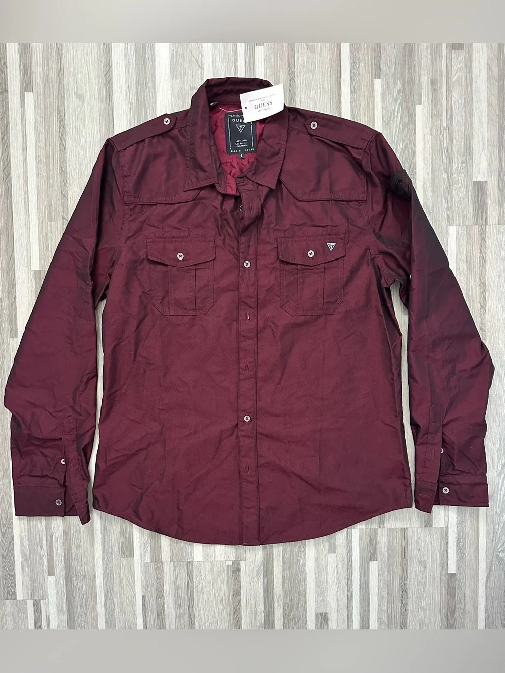 GUESS Men's Iridescent Burgundy Long Sleeve Shirt Size L